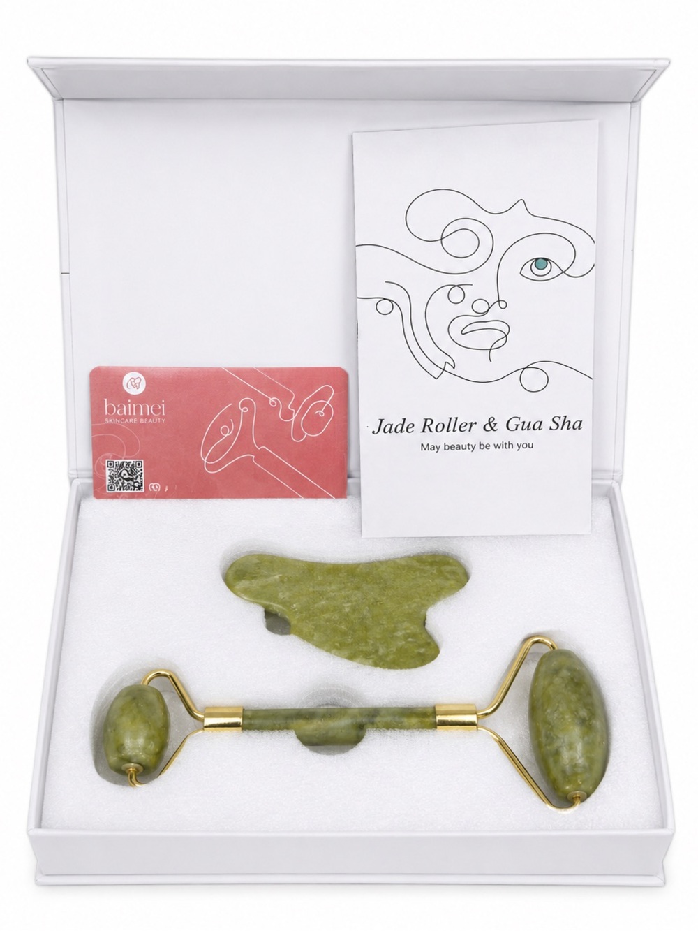 Baimei Skincare Jade Roller And Gua Sha Stone New In Box